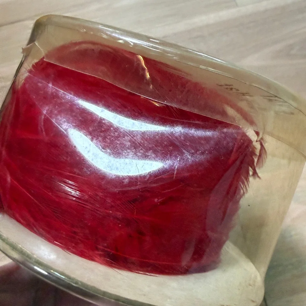 Vintage Chignon Clip Half  Red Feather 2-Way Hat 50s 60s Original Box Retro MCM